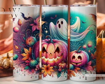 Spooky Pumpkin 20oz Skinny Tumbler, Halloween  Tumbler PNG,  Spooky Season Skinny Tumbler
