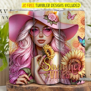 Envoltura de vaso de vibraciones de verano, diseño de vaso de sublimación flaco de 20 oz, envoltura de sublimación pastel floral png, vaso de verano de flores png Descargar