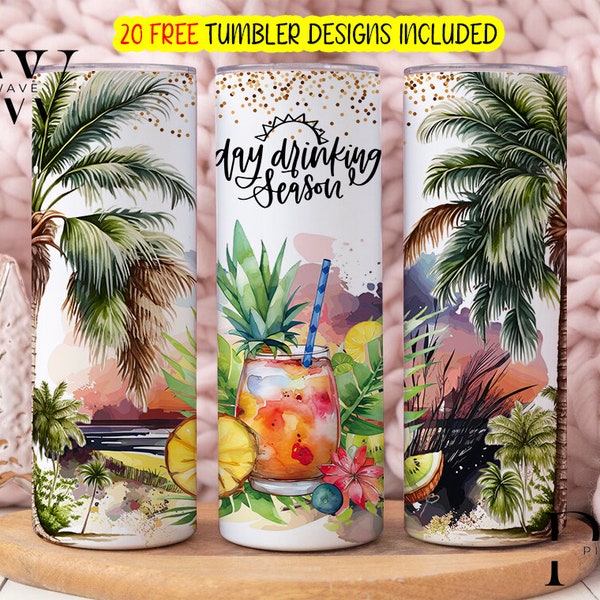 Summer funny quote, Mojito cocktail digital PNG, Summer wrap Waterslide download,Day drinking season 20 oz skinny tumbler sublimation design