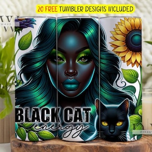 Schwarze Katze Energie 0 Unze Sublimation Skinny Tumbler Design, Schwarze Katze Wrap, Schwarze Katze Hexe Tumbler Wrap PNG