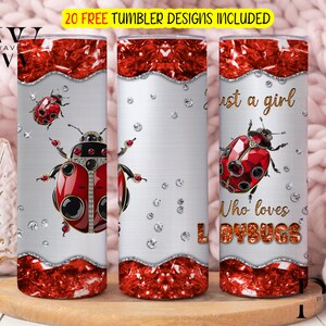 Bara en tjej som älskar nyckelpigor smyckesstil 20 oz smal tumbler design sublimering, nyckelpigor tumbler png, nyckelpigor wrap tumbler designs