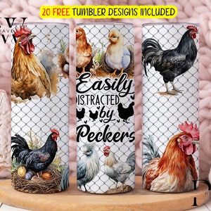 Envoltura para vaso delgado de 20 oz con diseño de pollo divertido, diseño de sublimación de pollo, descarga digital PNG, envoltura para vaso con temática de vida en la granja PNG, amante del pollo PNG