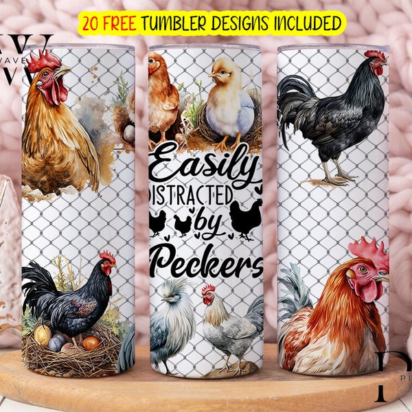 Funny Chicken 20oz Skinny Tumbler Wrap, Chicken Sublimation Design, Digital Download PNG, Farm Life Tumbler Wrap PNG, Chicken Lover PNG