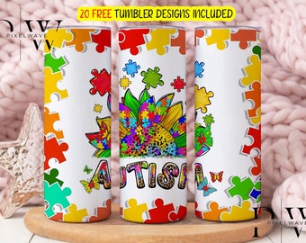 Autism Tumbler Png, Embrace Neurodiversity, Heart Rainbow Puzzle 20oz Skinny Tumbler Wrap, Autism Awareness Accept Understand Love Wrap PNG