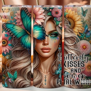 Vlinderkusjes en bloemblaadje wens beker wrap, sarcastisch sublimatieontwerp, digitale download png, bloem beker png
