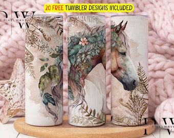 Boho Horse Tumbler Wrap, Horse 20oz Skinny Sublimation Tumbler Design, Horse Sublimation Design Png, Boho Horse Tumbler Png Download