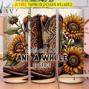Bottes, dentelle et beaucoup de grâce design en sublimation de gobelet skinny 20 oz, enveloppe de gobelet fleur, téléchargement numérique PNG instantané