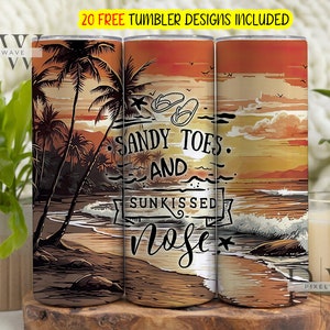 Sandy Tens en Sun Kissed Nose Tumbler Wrap, strandbekerontwerp, zomersublimatiebekerontwerp downloaden, zomerse magere bekerwrap