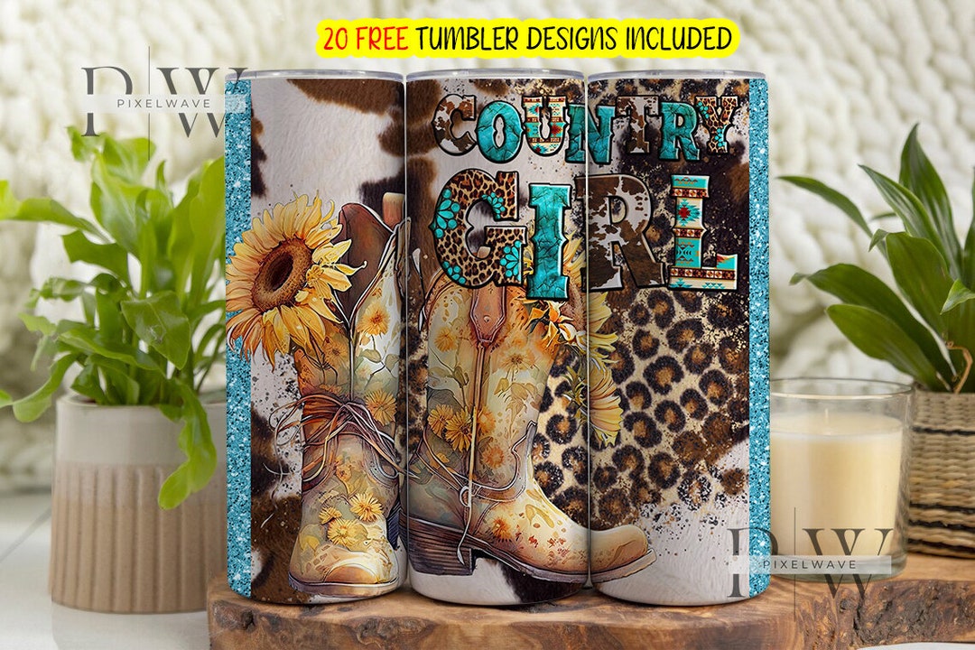Cowgirl Boots 20 Oz Skinny Tumbler Sublimation Design, Western Digital ...