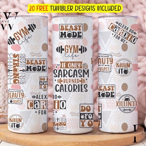Copo de 20 onças para meninas de fitness, design de sublimação de fitness para academia, design de envoltório de copo de fitness, envoltório de copo de ginástica, copo motivacional de ginástica de 20 onças
