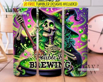 Trouble is Brewing  Halloween Witchy Tumbler Wrap Design, Witchy Vibes Tumbler Wrap, Bad Witch Tumbler PNG