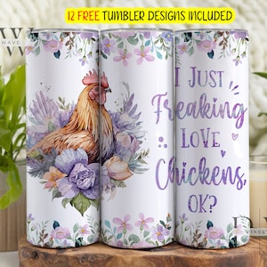 Eu simplesmente amo galinhas Ok Tumbler Png, Chicken Lady 20 Oz Skinny Sublimation Tumbler PNG, Crazy Chicken Design Png, Farm Animal Png
