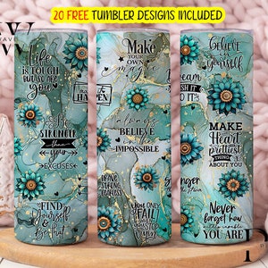 Positive Affirmations Tumbler Wrap Inspirational Tumbler Positive Quotes Tumbler Self Love 20Oz Skinny Tumbler PNG