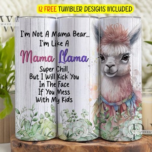Modèles de conception de sublimation de gobelet maigre 20 oz maman lama, téléchargement numérique de Lama PNG, conception de gobelet de maman drôle sarcastique lama