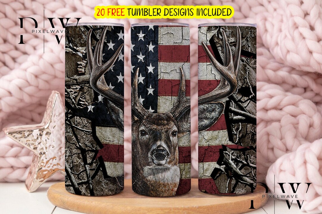 Deer in Forest 20 Oz Skinny Tumbler Sublimation, American Deer Hunting ...