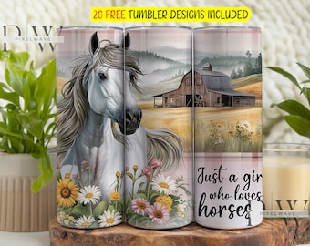 Just A Girl Who Loves Horses 20oz Skinny Tumbler Wrap, Pferde Tumbler Wrap, Geschenk für Pferdeliebhaber, Pferde Tumbler, Pferde PNG Digitaler Download