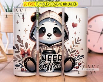 I Need Coffee 20oz Skinny Tumbler Wrap PNG Funny Coffee Design