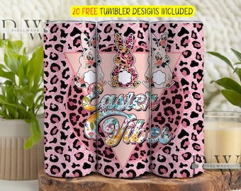 Easter Vibes 20oz Tumbler Wrap PNG, Easter Day Skinny Sublimation Digital Wrap, Easter Cute Bunny Tumbler, Easter Egg Wrap, Leopard Print