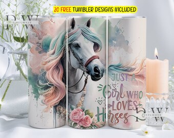 Just A Girl Who Loves Horses 20oz Skinny Tumbler Wrap, Pferde Tumbler Wrap, Geschenk für Pferdeliebhaber, Pferde Tumbler, Pferde PNG Digitaler Download