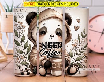 I Need Coffee 20oz Skinny Tumbler Wrap PNG Funny Coffee Design