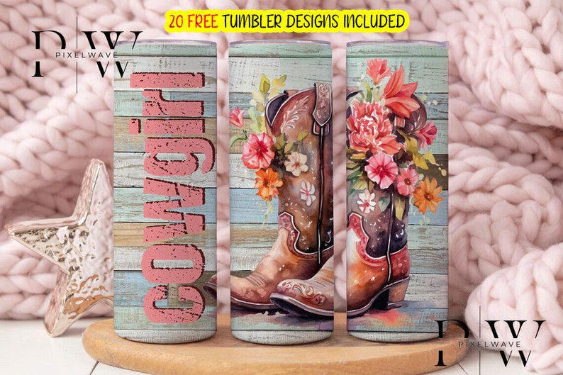 Cowgirl Tumbler Wrap PNG, Country Western Boots Sublimation Digital ...