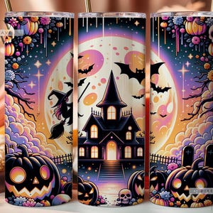 Halloween Castle Tumbler Wraps, Spooky Bats 20 oz Skinny Tumbler, Gothic Pumpkin Digital Download