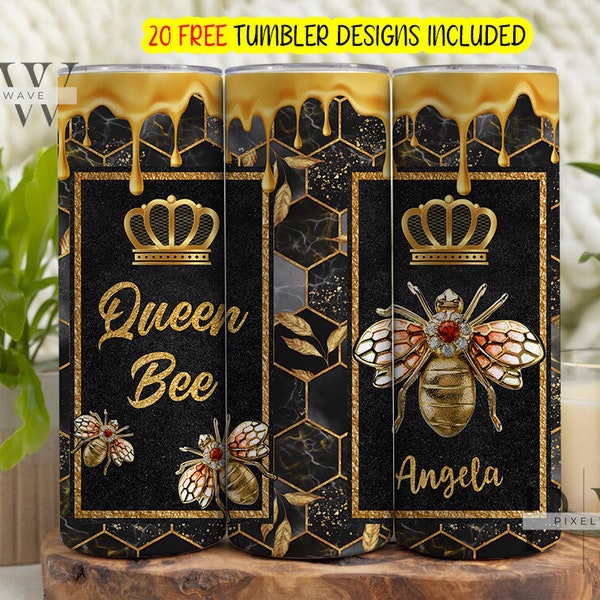 Bee 20 oz Skinny Tumbler Sublimation Design Template Download PNG DIGITAL Queen Bee personalize honey glitter download 20oz wrap