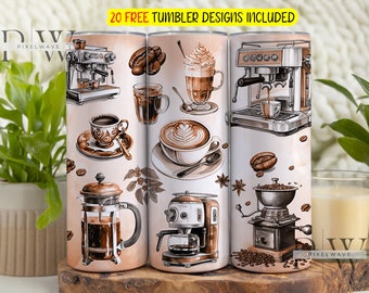 Involucro per bicchiere da caffè PNG, Bicchiere per sublimazione del caffè, Bicchiere sottile da caffè da 20 Oz, Involucri per bicchiere da caffè, Involucro per bicchiere da acquerello PNG