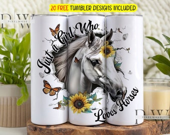 Horse Tumbler Wrap Png, Pretty Horse with butterflies and sunflowers 20 oz Skinny Tumbler Sublimation Design Digital Download