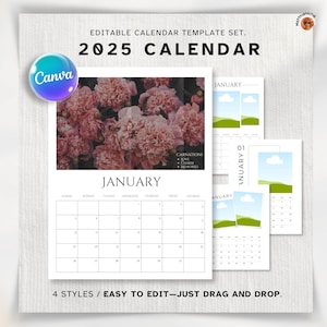 2025, Canva Drag and Drop Multiple Calendar Templates, Easy To Edit Canva Templates, Editable Calendar, DIY Calendar, 2025 Wall Calendar