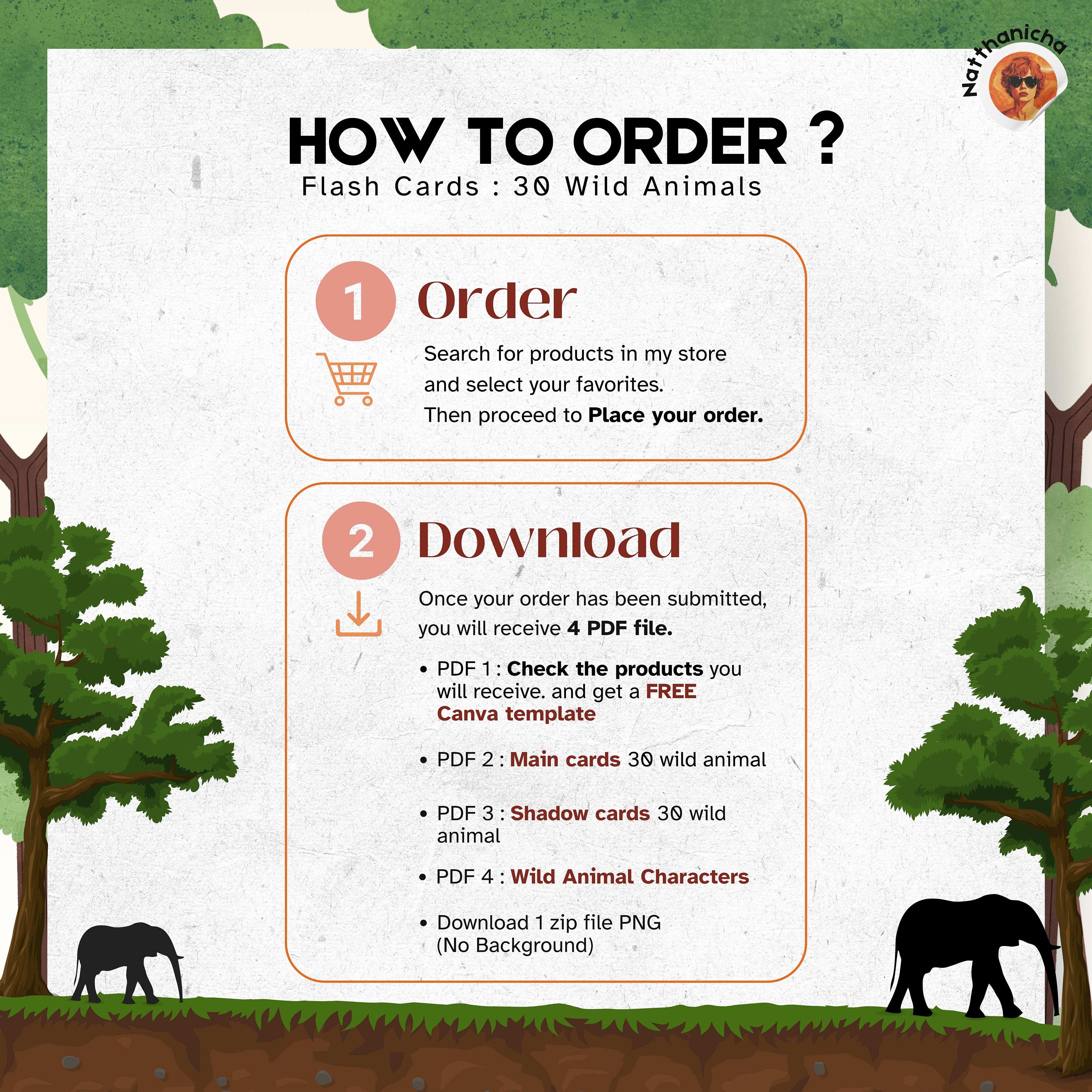 30 WILD ANIMALS Flash Cards editable Montessori Cards, PDF Printable ...