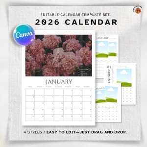 2026 Kalendervorlage: Bearbeitbarer Canva Wandkalender (Digitaler Download)
