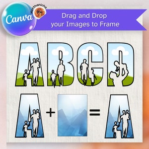 Father Font Frames, Easy Drag and Drop Editable Canva Template Bundle, Canva Alphabet Font