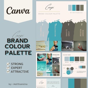 Blau Grün Marken Farbpalette: Canva Template mit Hex Codes