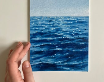 PEINTURE À L'HUILE ORIGINALE Paysage marin, Vagues de la mer bleue, Océan, oeuvre d'art de l'eau bleue, Small Art par un artiste ukrainien, peint à la main 6 * 8 pouces