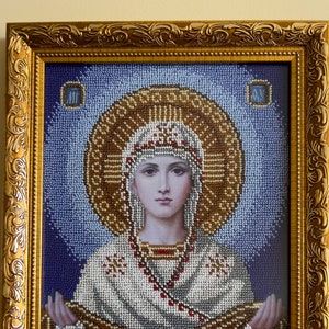 La intercesión de la Theotokos / Icono de cuentas hecho a mano / Icono religioso / Icono cristiano ortodoxo hecho a mano con cuentas