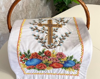 Toalla de cesta de Pascua con cuentas, Rushnyk bordado ucraniano, hecha a mano