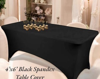 4X6 Black Spandex Table Cover, Rectangular Fitted Table Cover for Weddings, Parties, Holidays and More