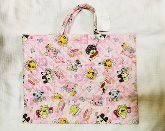 Tamagotchi Bag | Pink Tote Bag with Mametchi, Kuchipatchi, Violetchi, Simasimatchi & Maidtchi (15.5” x 12”)