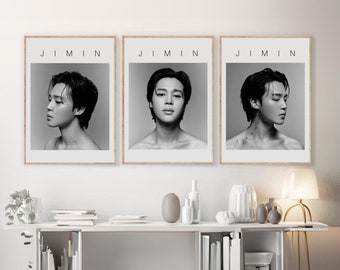 Jimin BTS Poster Set von 3 (Digitaler Download), ästhetisches BTS-Dekor, BTS-Geschenke, BTS-Merch, minimalistische schwarz-weiße BTS-Wandkunst