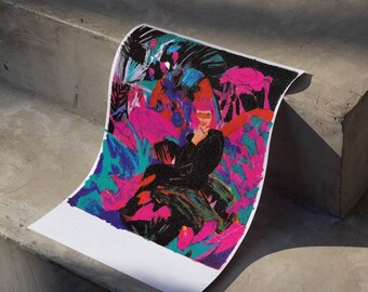 Queerkonstverk, Originalkonsttryck, Androgyn konst, Boho heminredning, Gaykonst för tonåringar, Existentialisten, Flamboyant figur
