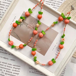 Cutie Peaches,Peach necklace, available in 2 colors, orange and pink.