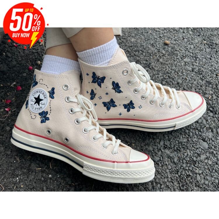 Butterfly Converseembroidered Blue Butterfliesconverse Etsy