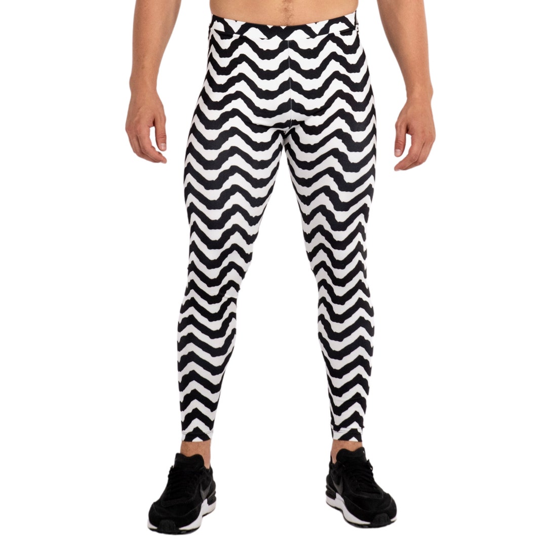Black & White Soundwave Men's Gym Leggings Men's Gym Etsy