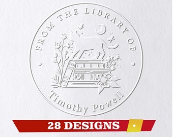 Personalisierter Buch Prägestempel, Bibliothek Prägestempel, Aus der Bibliothek von , Ex Libris Stempel, Geschenk für Buchliebhaber