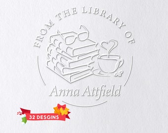 Custom Book Embosser,From the Library of,Personalized  Book Stamp,Book Belongs to,Ex Libris,Book Lover Gift