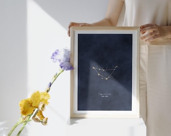 Capricorn Constellation Watercolor Midnight Blue Poster – Astrology Art Zodiac Sign – Wall Decor