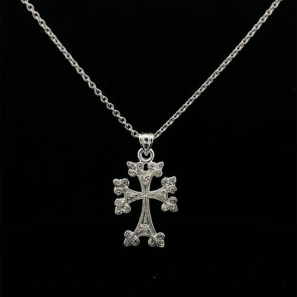 925 Sterling Silver Armenian Cross Necklace Pendant, Armenian Christian Cross Pendant, Dainty Armenian Jewelry, P-0065