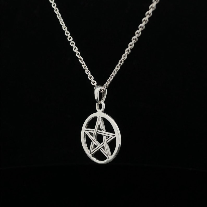 Sterling Silver Pentagram Necklace, Simple Pagan Jewelry Pendant Necklace, Minimalist Wicca Jewelry Pentagram Amulet, P-0063 image 2