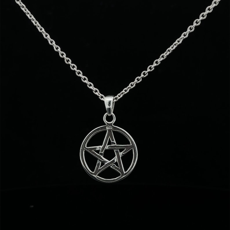 Sterling Silver Pentagram Necklace, Simple Pagan Jewelry Pendant Necklace, Minimalist Wicca Jewelry Pentagram Amulet, P-0063 image 4